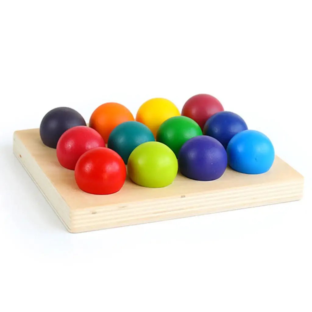 Rainbow Wooden 12 Color Sorting Matching Game, brinquedos educativos para crianças, jogo de contagem, bola brinquedos, desenvolver habilidades motoras