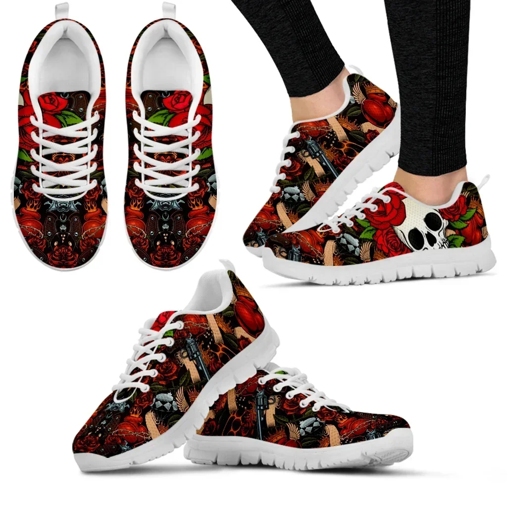 

3D Rose Skull Casual Sneakers For Women Sunflower Skull Walking Shoes Flower Print Breathable Tennis Shoes Zapatos