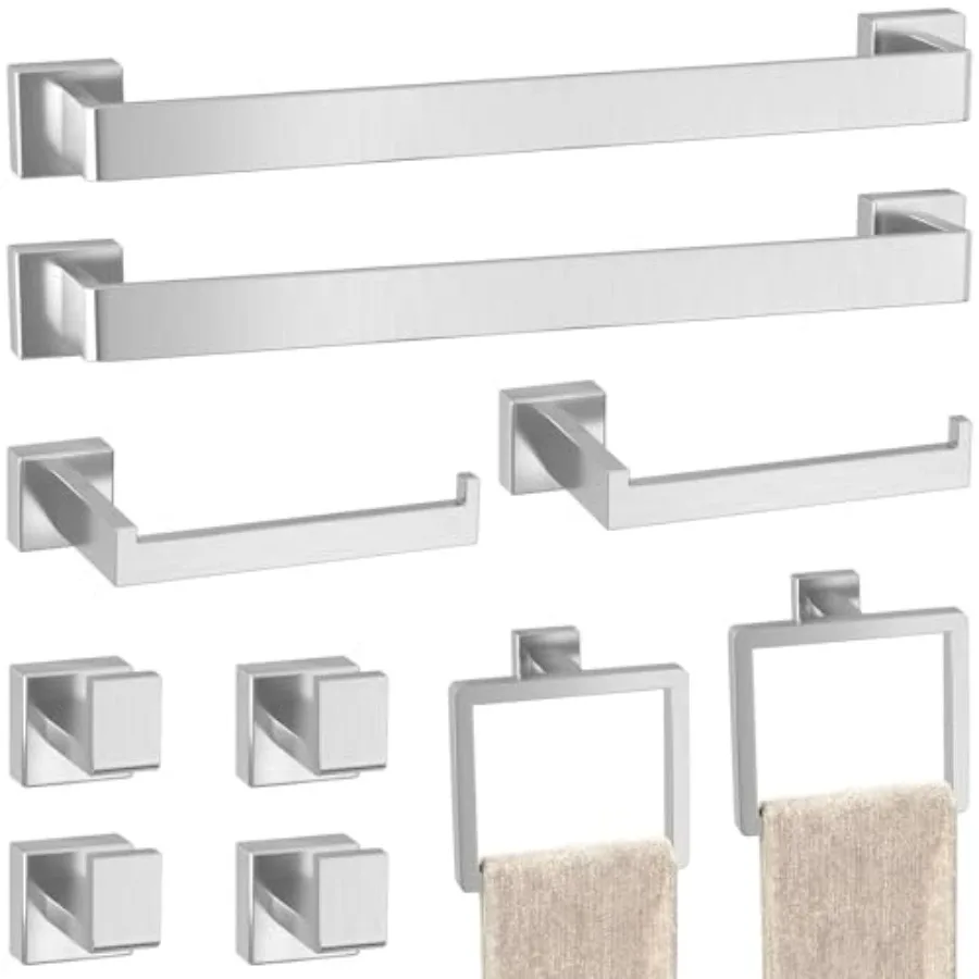 

Bathroom accessories set: brushed nickel finish, stainless steel material, wall-mounted 24-inch towel bar, for modern bathroom