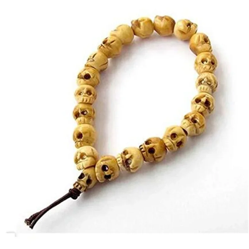 EASTCODE Charming Mens Ox Bone Carved Skull Beads Buddhist Prayer Wrist Mala Bracelet