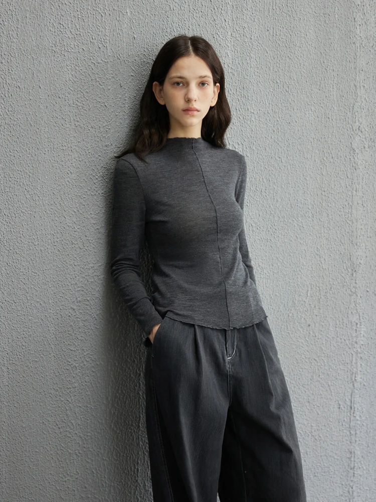 

Женский тонкий шерстяной вязаный свитер Reatic для ранней осени, новинка 2025 года, повседневный, приталенный, с длинным рукавом, круглый вырез