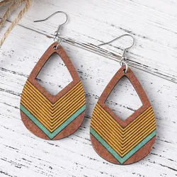 New Bohemian Geometric Hollow Droplet Colorful Earrings with Double sided Wood Earrings for Women Wholesale Jewelry Gifts