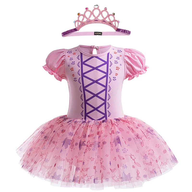 女の子プリンセスドレス王冠付き誕生日ファンシーフェアリードレスベビーバレエチュチュ子供の誕生日パーティークリスマス幼児ラプンツェル