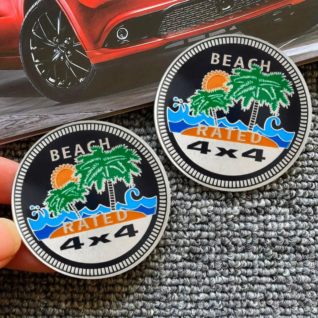 Universal 4X4 Metal Car Logo, BEACH Metal Badge - Beach And Palm Design, for Off-Road Vehicles, Motorcycles, Car Stickers
