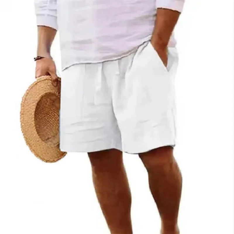 Plus size verão dos homens de linho cor sólida curto leve calças ginásio algodão praia shorts masculino fitness esporte grande respirável curto