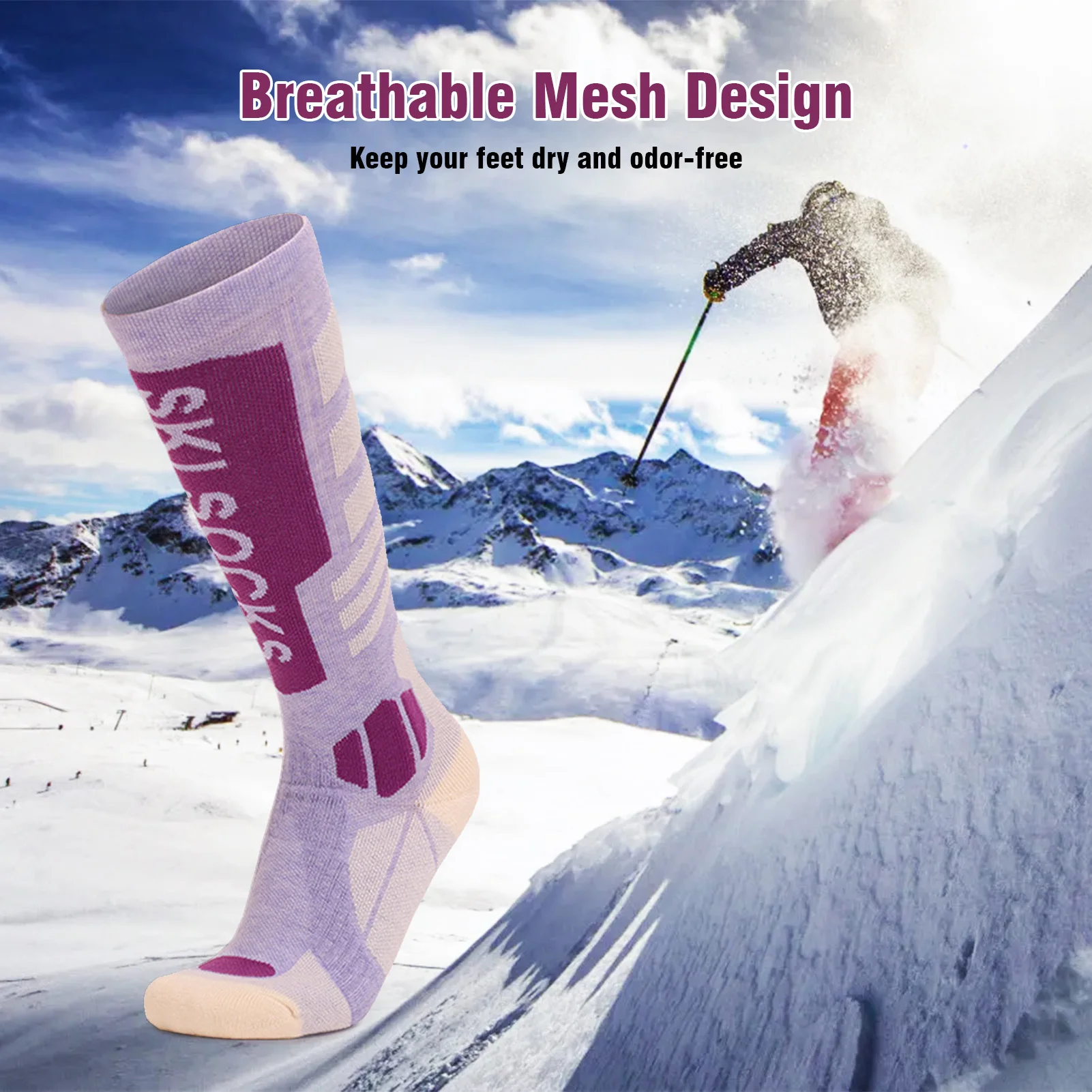 Women Outdoor Ski Socks Merino Wool Cold Weather Socks Thermal Knee High Socks Winter Warm Skiing Socks