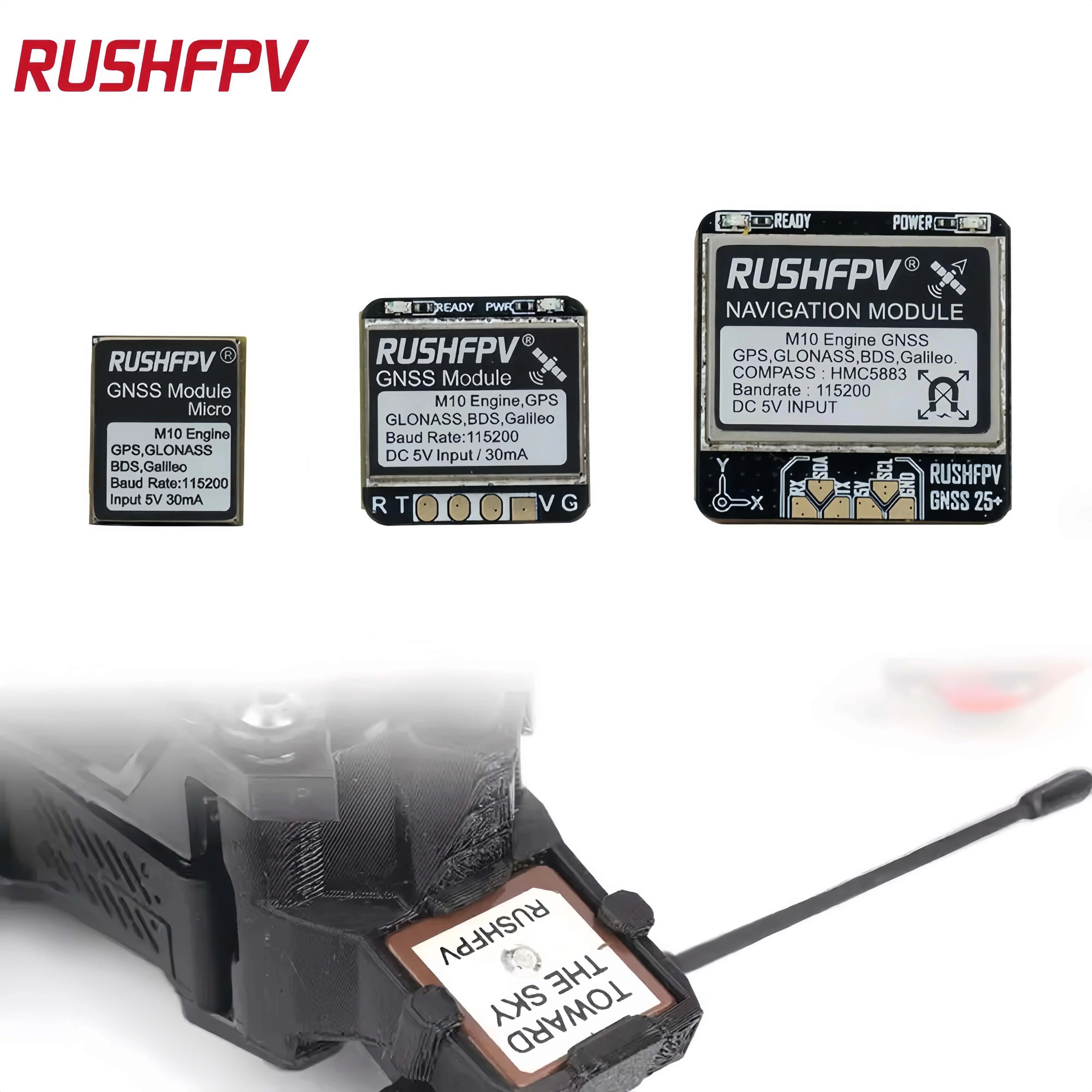 RUSHFPV GNSS Pro M10 GPS Module FPV GNSS Receiver 10Hz Multi GNSS GPS GLONASS Galileo BDS Compass Ceramic Antenna