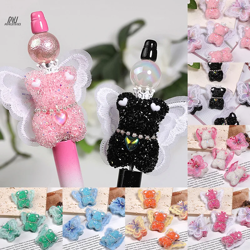 1Pc 3D Straight Hole Winged Bear Sugar Beads Mobile Phone Chain Jewelry Accessories Loose Beads