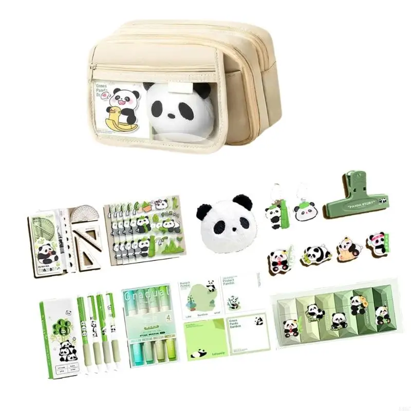 Traditional Panda Themed Writing Tool 9 Pocket Canvas Storage Solution For Daily Study Work Essential 896C