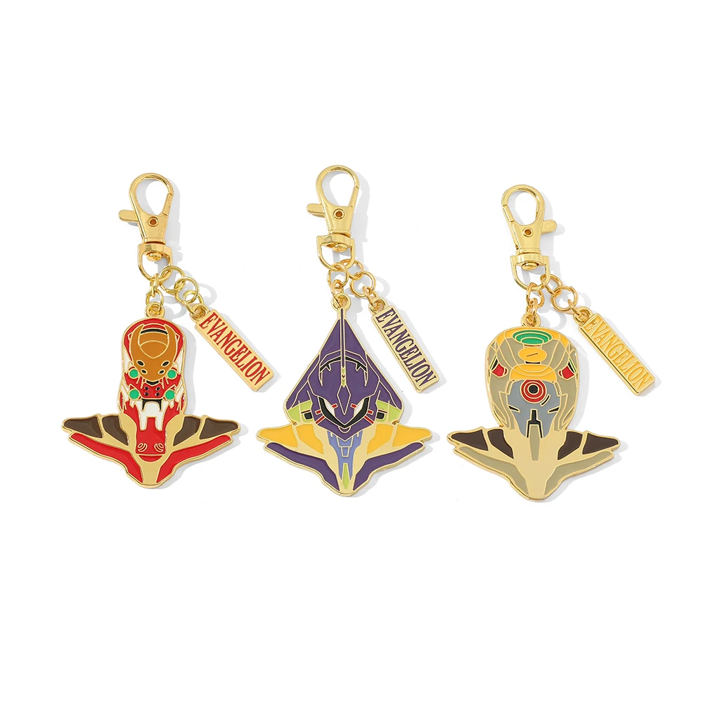 Anime New Century Evangelion Enamel Keychain Cartoon Fighter Armor Pendant Keyring For Fans Cosplay Props Jewelry Gifts