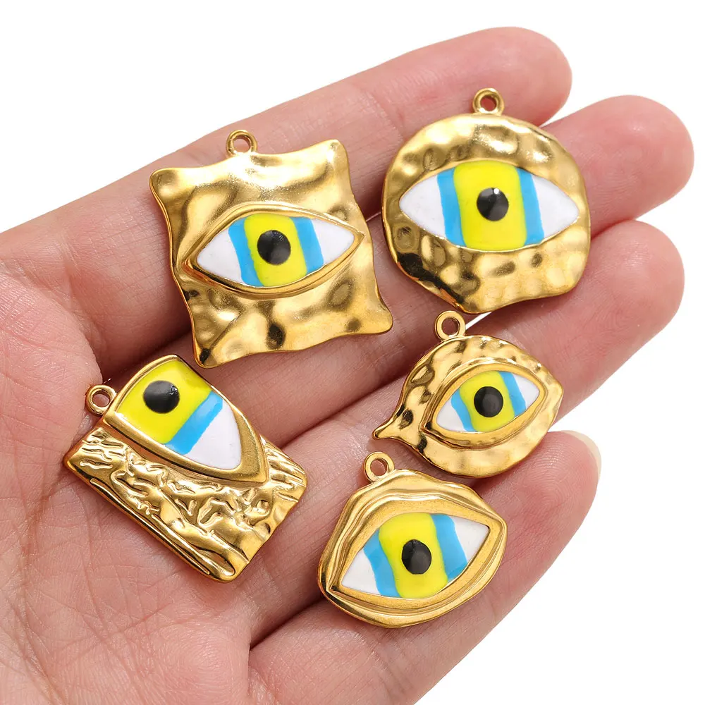 5 Stück Edelstahl-Charms mit abstraktem Gesicht und Teufelsauge für die Herstellung von Halsketten, Vintage-Anhänger, DIY, Punk, kreatives Design – Detail 3