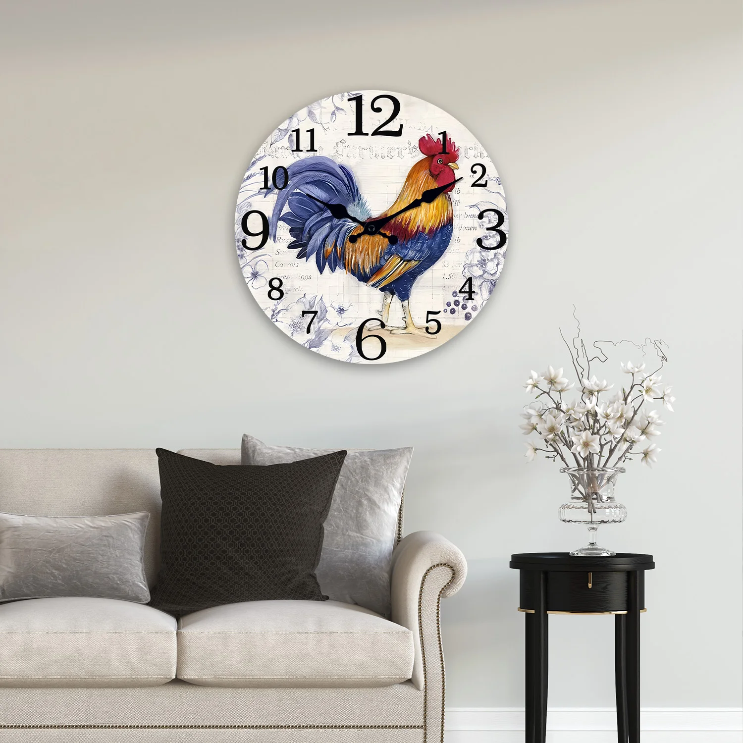 Fashionable Rooster Pattern Wooden Wall Clock for Living Room, Bedroom, Kitchen, Home Decoration, Silent Quartz Clock, Holiday Gift, 10 Inches, 12 Inches, 14inch, 16inch (Battery Not Included)