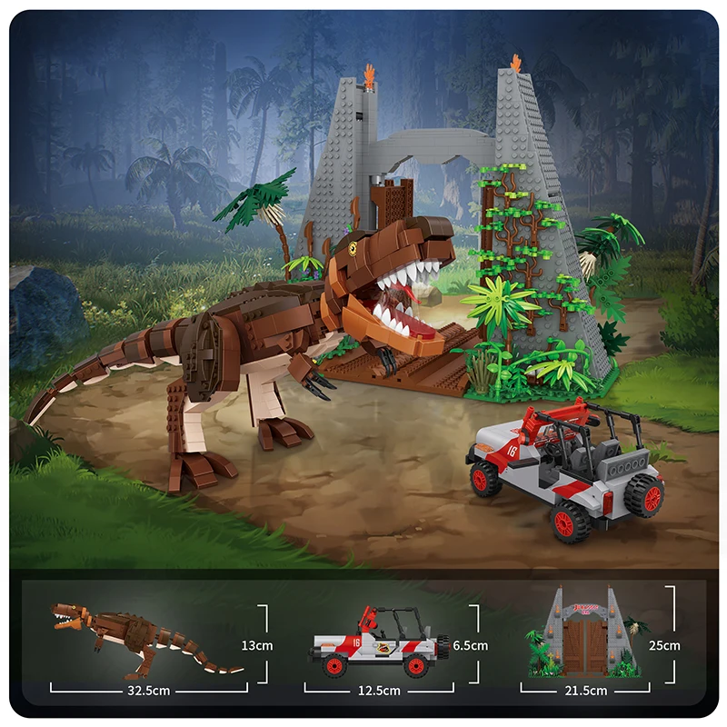 2489PCS City Mini Jurassic Dinosaur Building Blocks Tyrannosaurus Rex Architecture Figures Car Bricks Toys for Children Gift