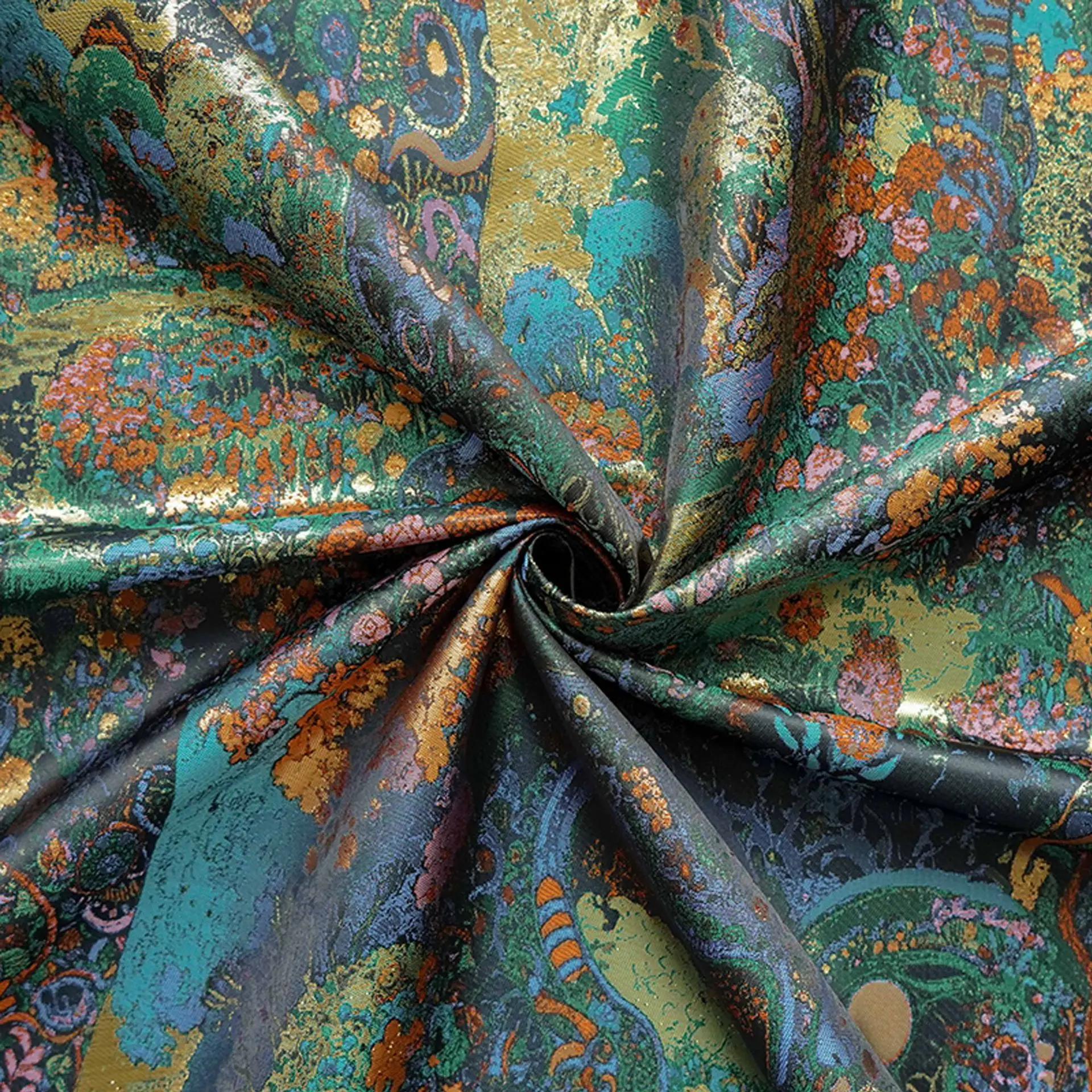 

Gold Silk Abstract Floral Yarn Dyed Jacquard Fabric Formal Gown Retro Dress Vest Suits Handbags Decorative Sewing Fabric