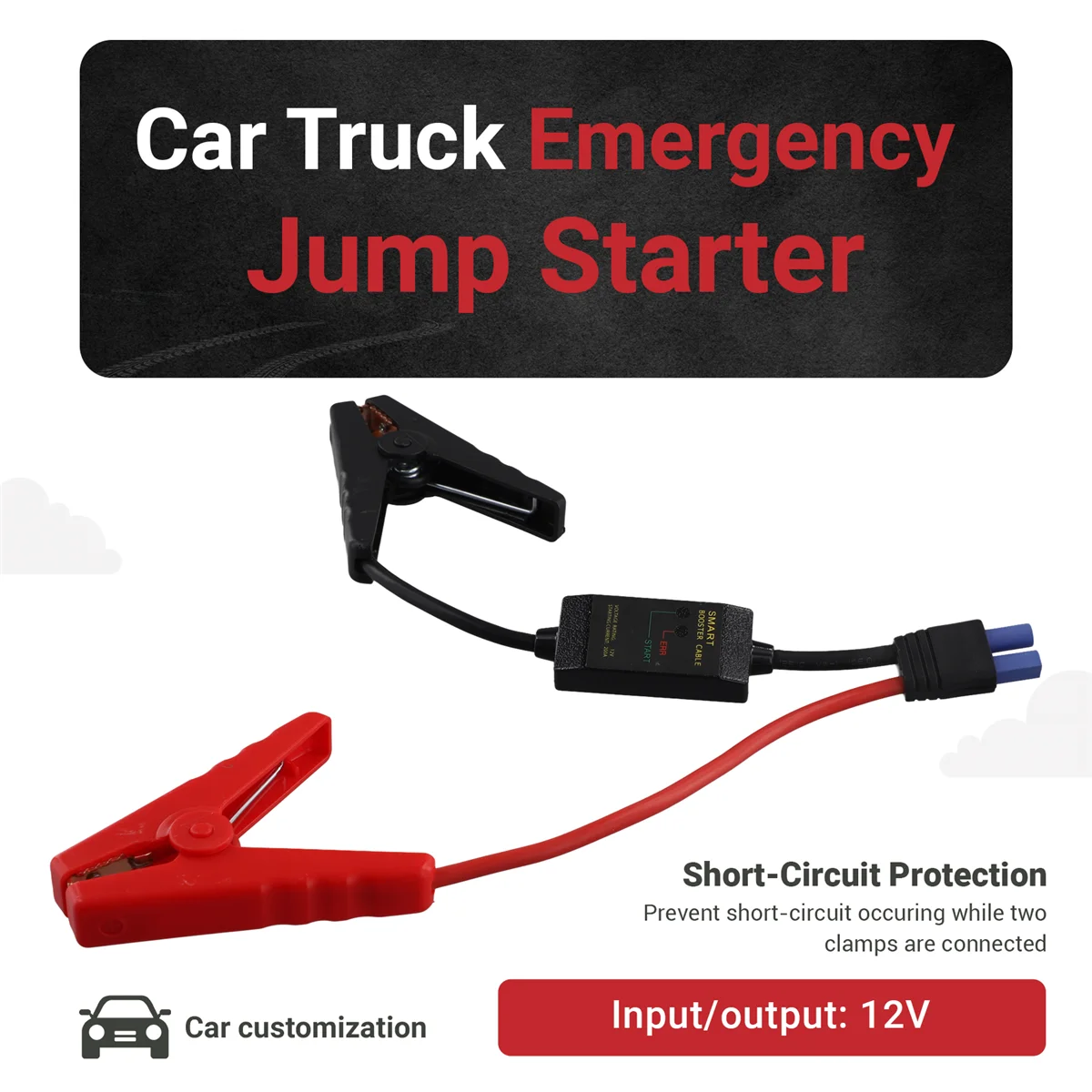 12V 200A-500A Intelligent Booster Cable Smart EC5 Connector Car Truck Emergency Jump Starter Alligator Clamps Clip