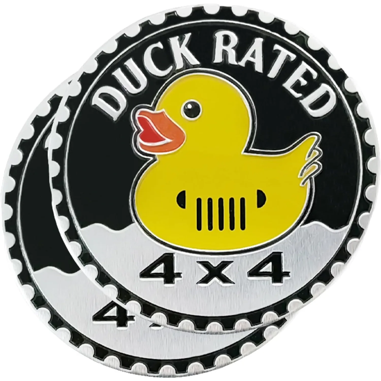 

2 PCS Duck Badge Rated Car Emblem, 4 x 4 Metal Automotive Badge, Car Badge Decals Stickers for Jeep Wrangler Trucks SUV RV