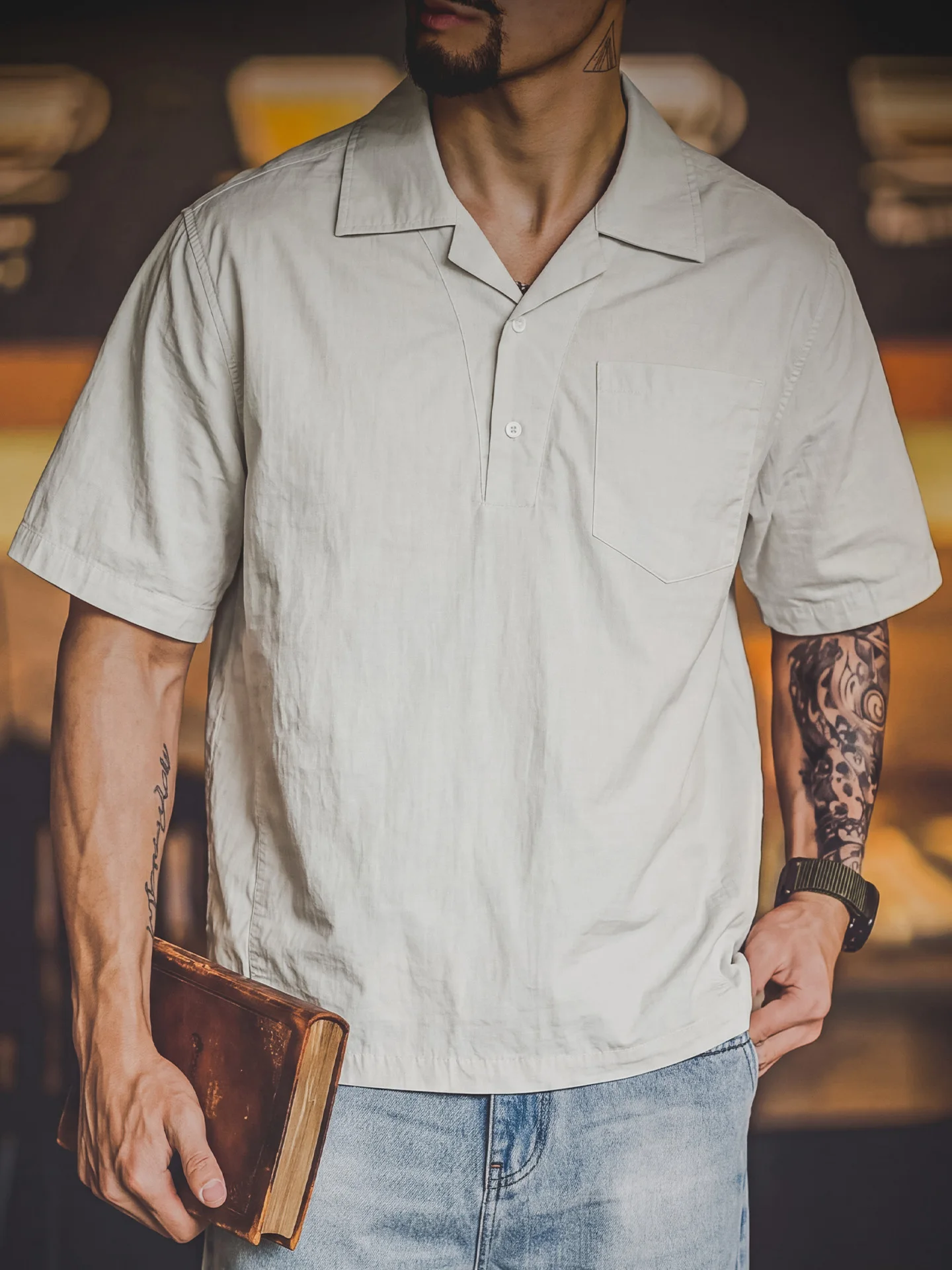 American Style Lightweight Cuban Collar Short Sleeve  Shirt Men Summer UPF50 Breathable Loose Casual Commute Cool Feeling...