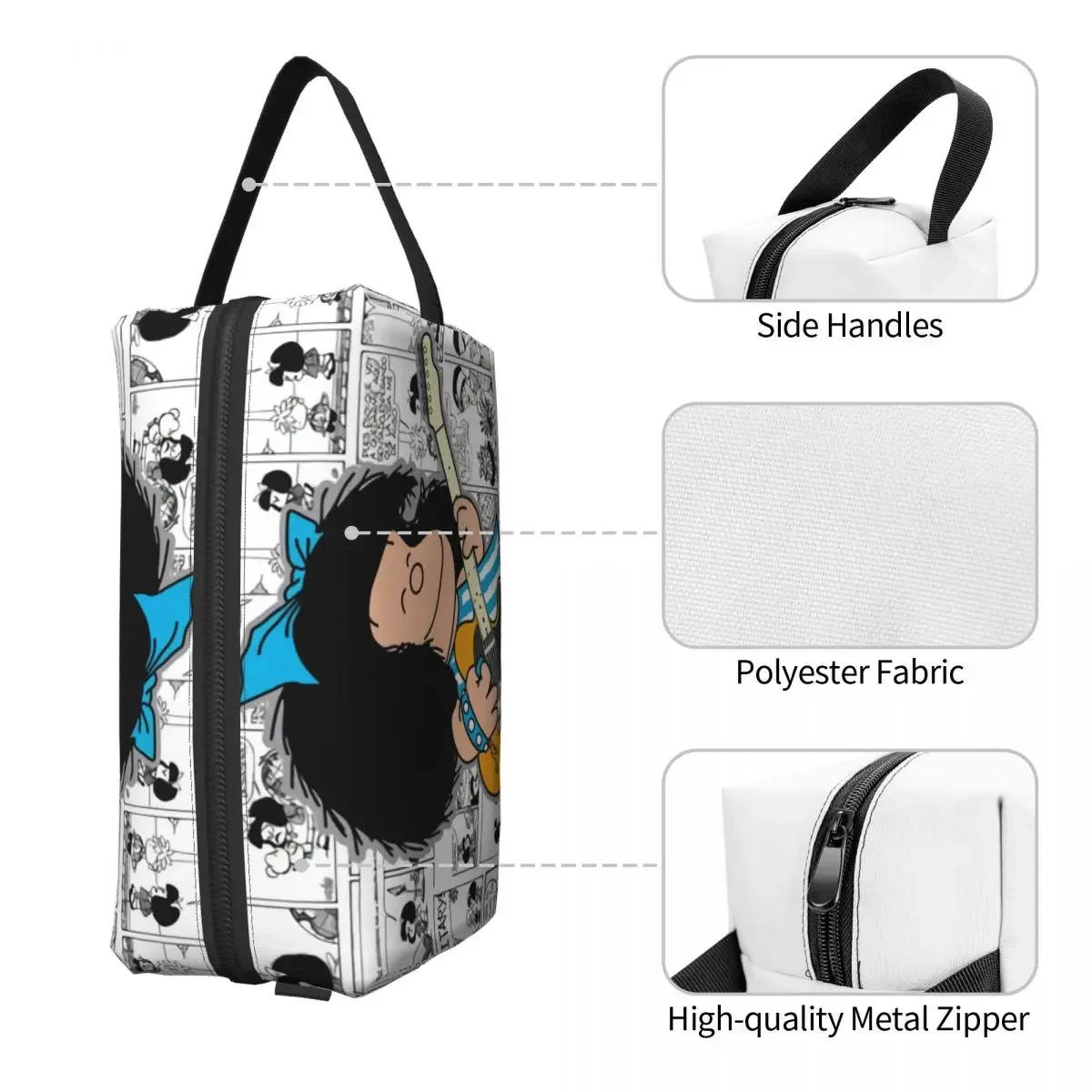 Fashion Kawaii Cartoon Anime Plaid Mafalda Travel Toiletry Bag for Women Quino Makeup Cosmetic Organizer Beauty Storage Dopp Kit