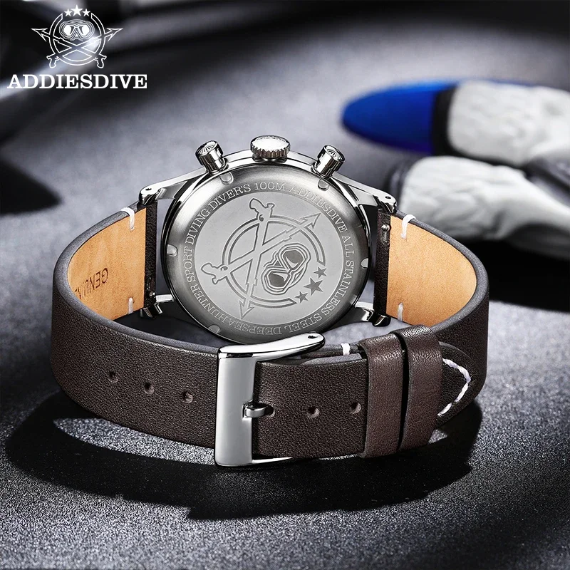 ADDIESDIVE 38 мм ретро мужские часы VK64 многофункциональный хронограф пузырь зеркало стекло кварцевые часы водостойкие Relojo Masculino