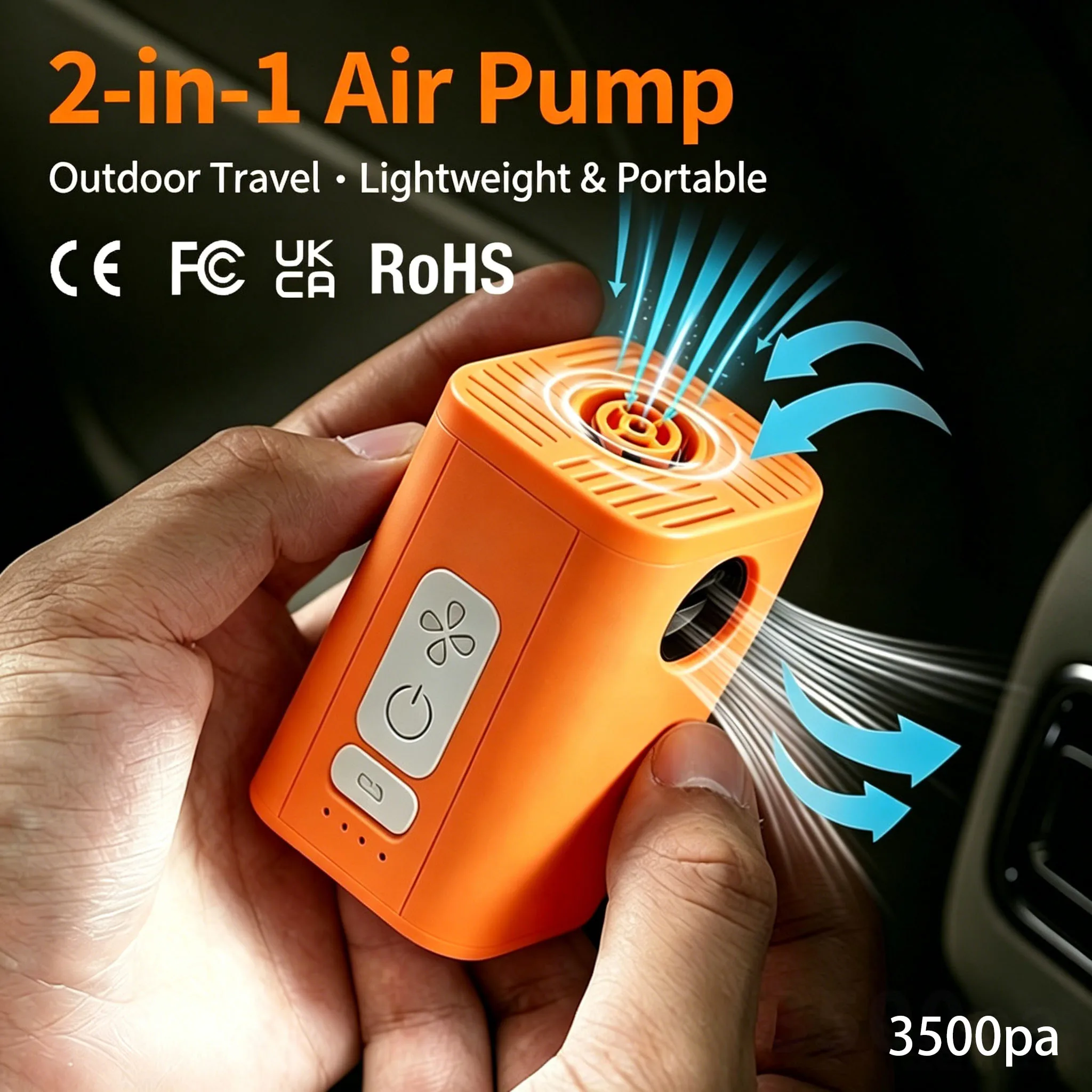 Rechargeable 2-in-1 Air Pump USB Portable Electric Inflator Deflator 3500Pa Mini Cordless Air Pump for Camping Mattress 1200mAh