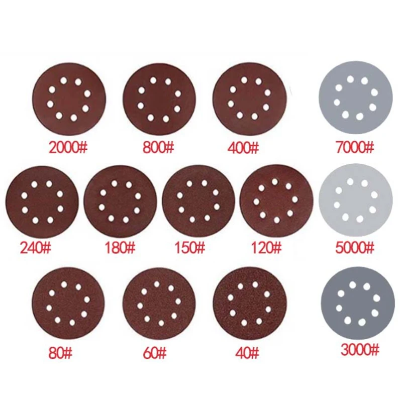 50/100pcs Sandpaper 125mm Round Shape Sanding Discs Hook Loop Sanding Paper Buffing Sheet Sandpaper 8 Hole Sander Polishing Pad