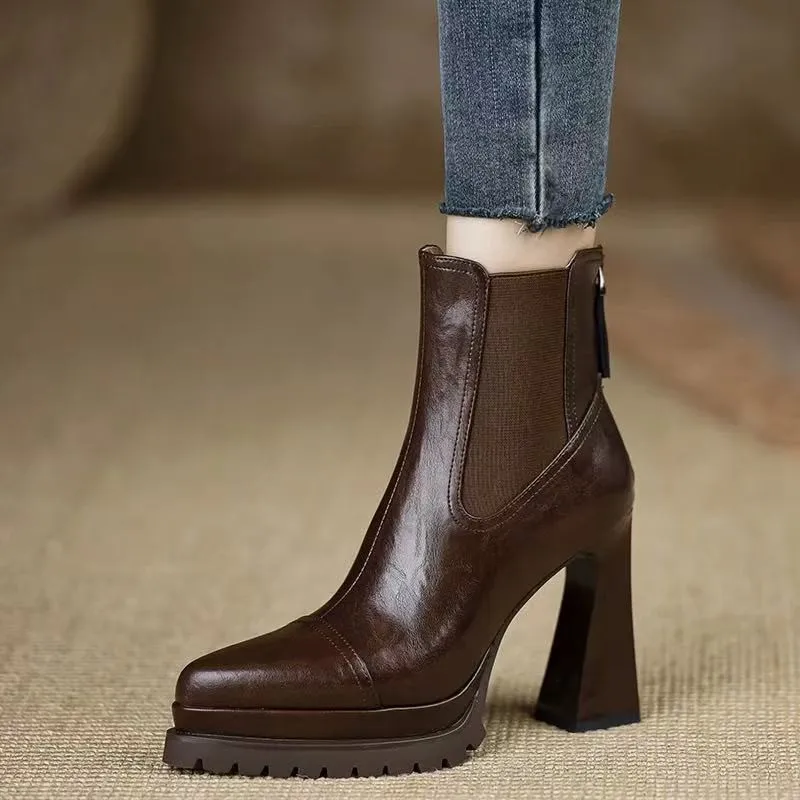 

Модные, универсальные, удобные, противоскользящие и дышащие женские ботинки на водонепроницаемой платформе с молнией сзади на толстом каблуке