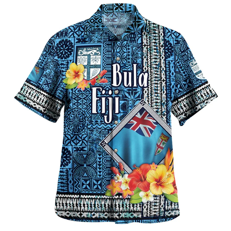 Summer Hawaiian 3D BULA FIJI Flag Emblem Printing Shirts Men Philippines Fiji Coat Of Arm Graphic Short Sleeves Fashion Clothing