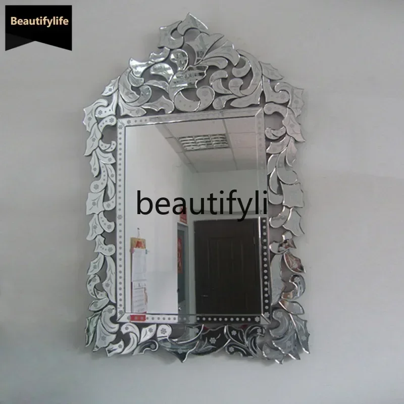 6239European Carved Decorative Mirror Entrance Bathroom Makeup Mirror Square Hanging Mirror