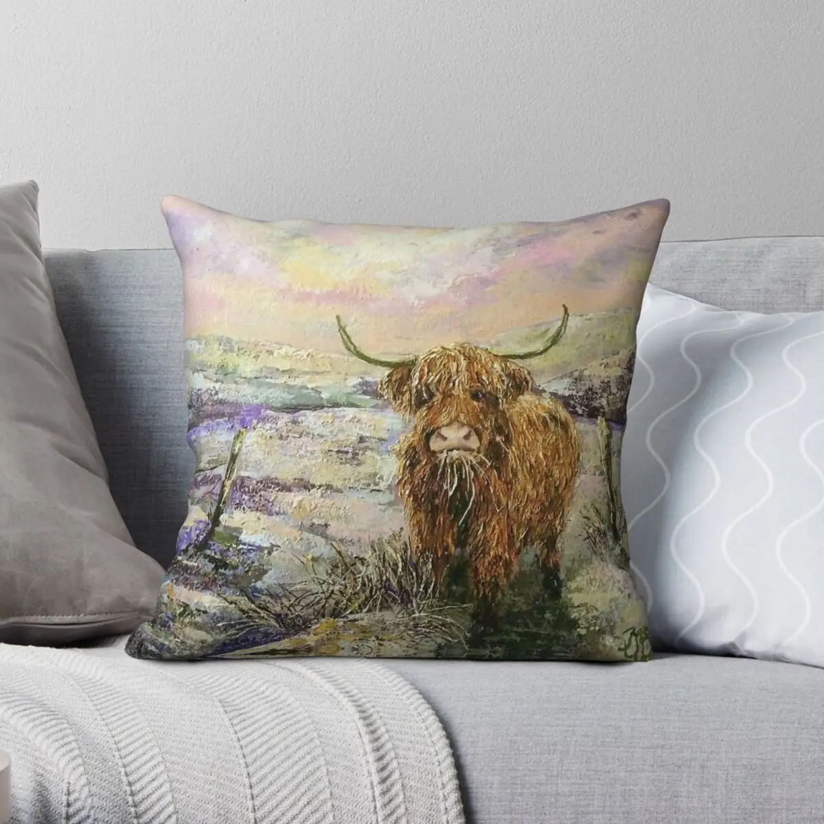 Highland Cow Square Pillowcase Polyester Linen Velvet Printed Zip Decor Pillow Case Room Cushion Case 18