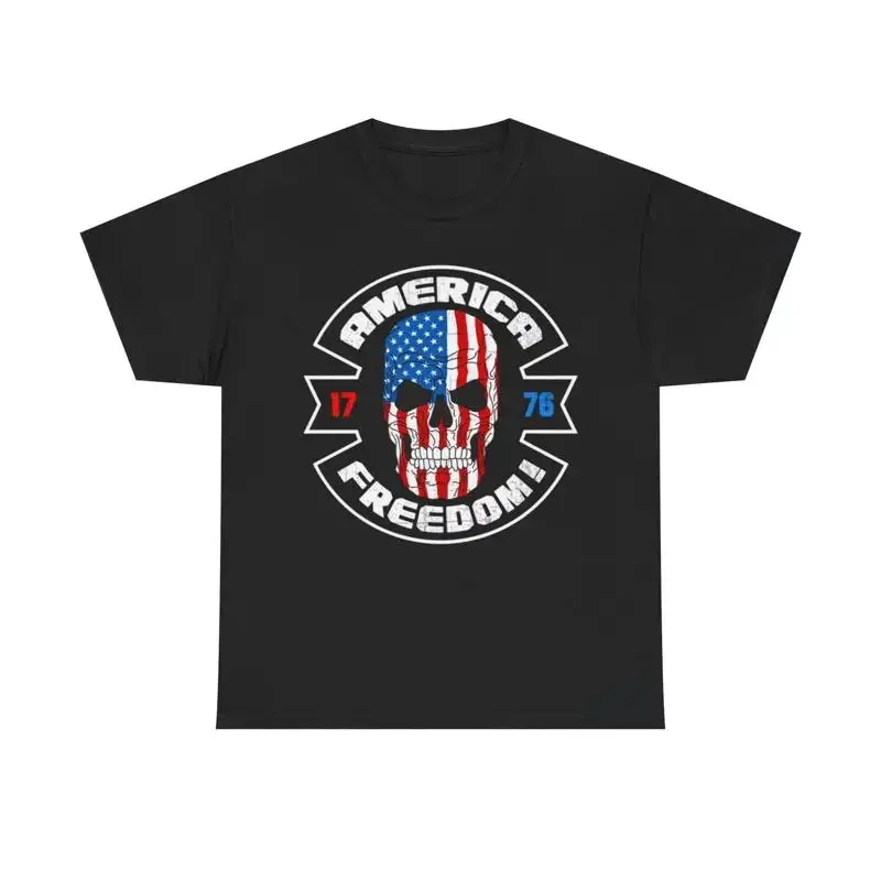 American Freedom T Shirt 1776 Skull Flag July 4Th Heavy Cotton