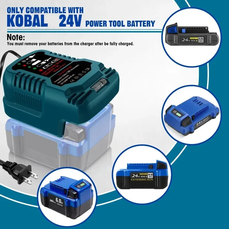Portable Mini Rapid Charger Power Tool Battery Charger Compatible with for KB624-03 KB524-03 24V Lithium-ion Batteries US Plug