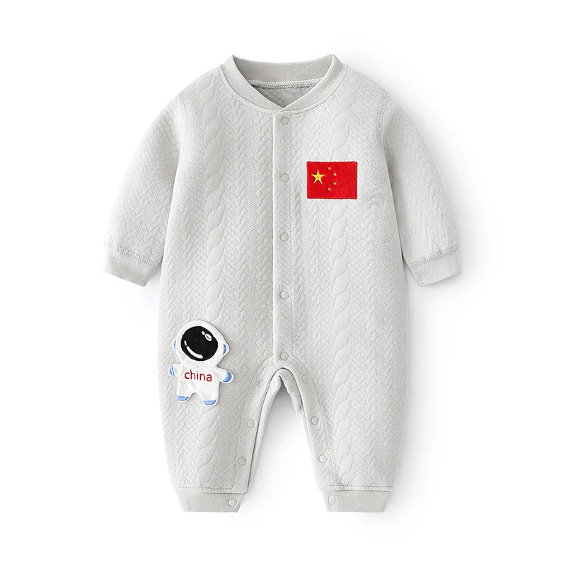 Baby Warm Jumpsuit Baby Herfst En Winter Zonder Been Romper Lucht Katoen Pasgeboren Nationale Vlag Spaceman Deur Romper