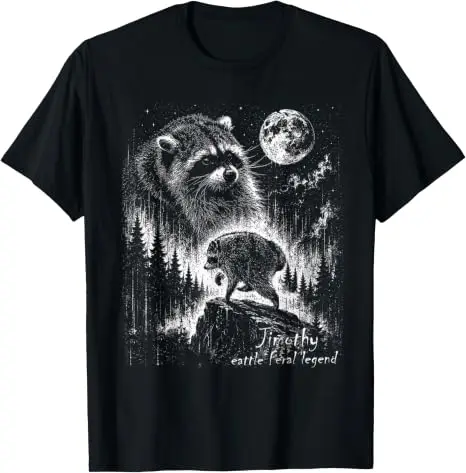 Jimothy Raccoon Moonlit Lustiges Jimothy Outfit aus Seattle Trendiges T-Shirt Y2k Retro Raccoon Howling At The Moon Graphic Outfit – Detail 9