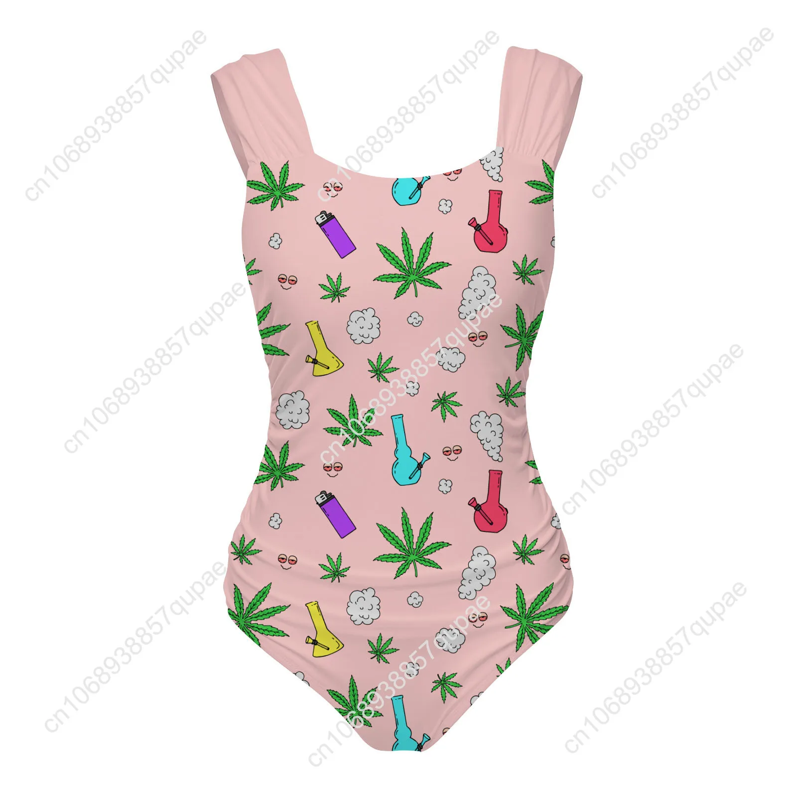Feuille Weed Rasta MarijuanaYellow vert une pièce maillot de bain large sangle femmes maillots de bain maillots de bain plage Sexy Bikini maillots de bain