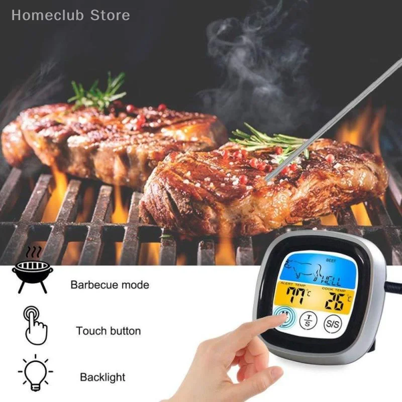1Pcs Touch Digital Thermometer With Probe For Steak Meat Stainless Waterproof Oven Cooking BBQ Kitchen Temperature