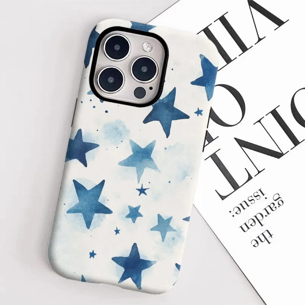 Ins Korean Blue Gradient Star Case for IPHONE 17 16ProMax 15 14 13 12 11 PRO Plus Acrylic TPU Two in One Magnetic Phone Cases