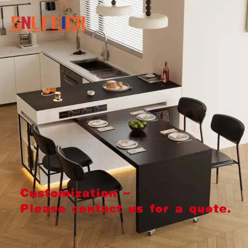 custom.Modern Kitchen Island with Dining Table Customizable Rotatable Extendable Island on Wheels Storage Cabinet Breakfast