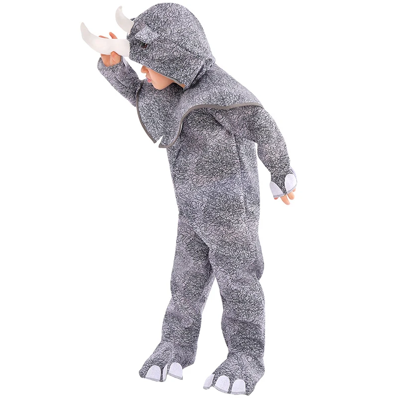 2025 New Arrival Boy Girl Rhino Jumpsuit With Hood Halloween Dress Up Kid's Rhinoceros Costume