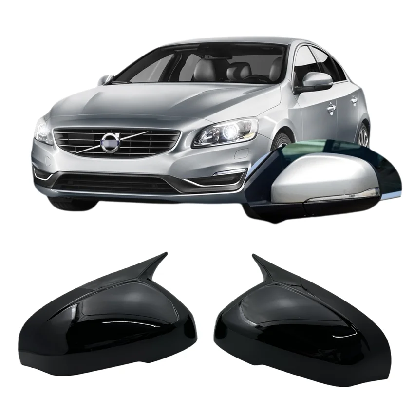 for VOLVO S60 MK2 2010  - 2019 Gloss Black Sport Style Side Wing Mirror Stick-on Cap