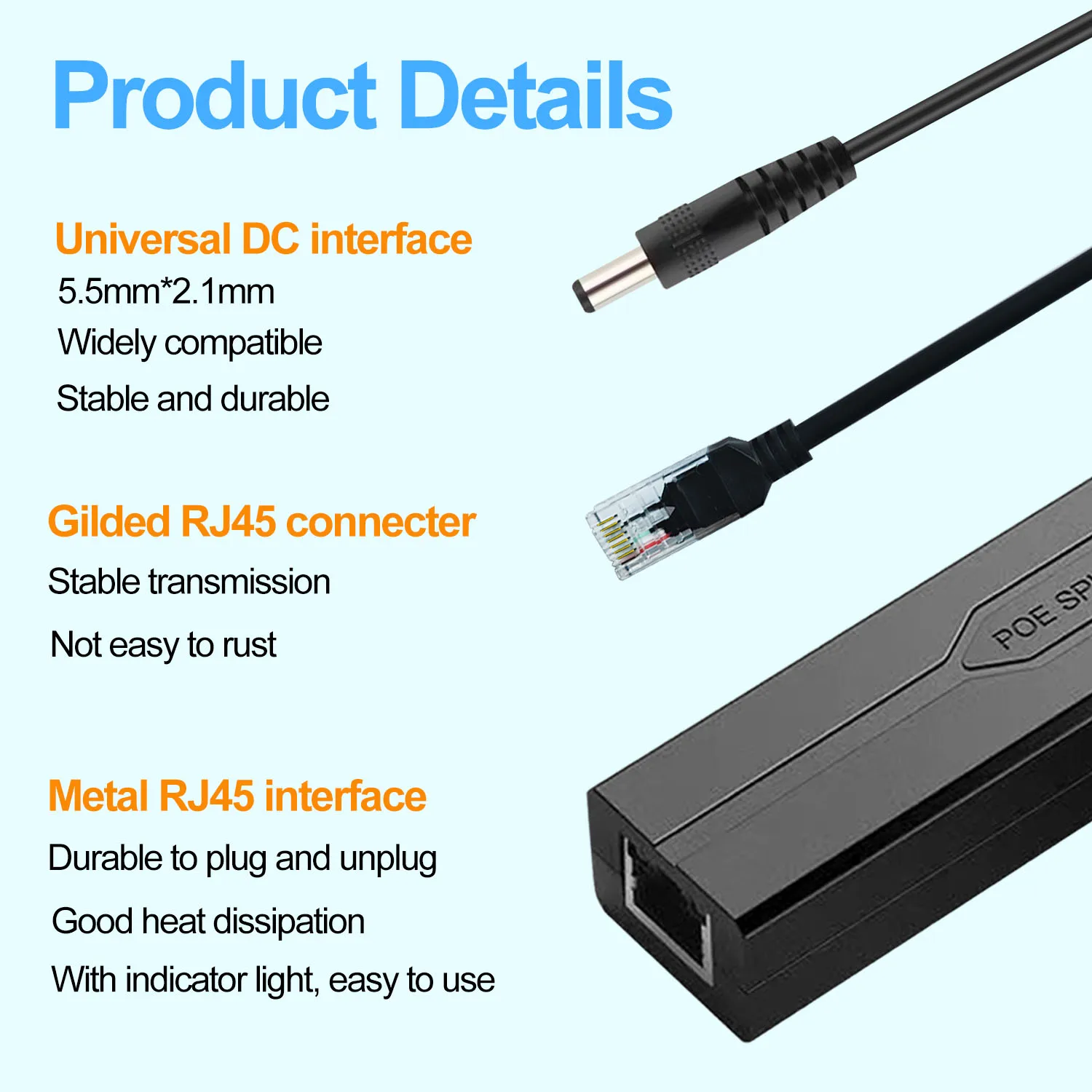 POE Splitter Adapter Active Adaptive Separator Cable Supply Module Injector Non-Isolated  48V to 12V DC For Video And Power 1.2A