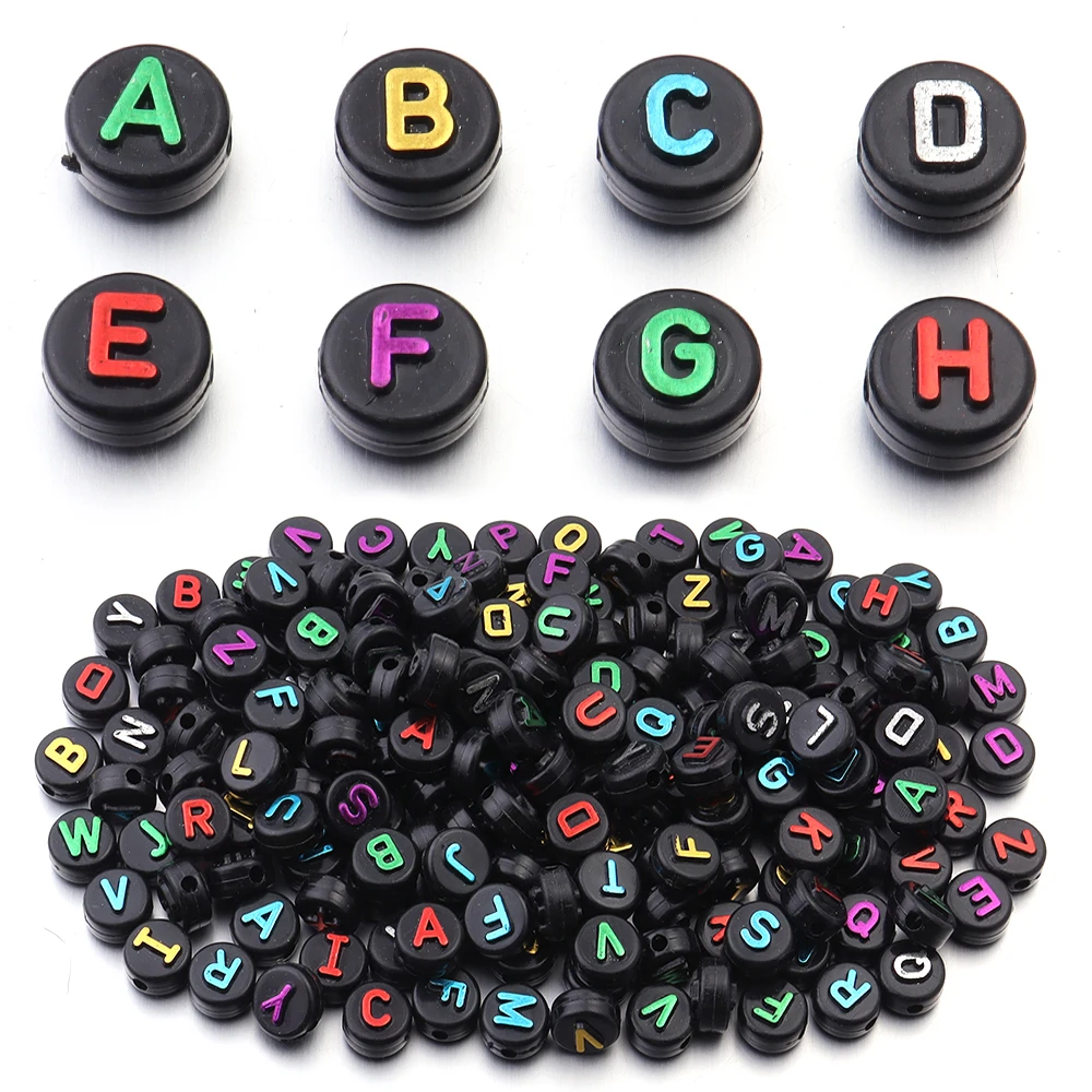 100 Stück 10 mm englische Alphabet-Acrylperlen, flach, rund, gemischte Buchstaben-Abstandsperlen für DIY-Schmuckherstellung, Armband, Halskette, Dekor