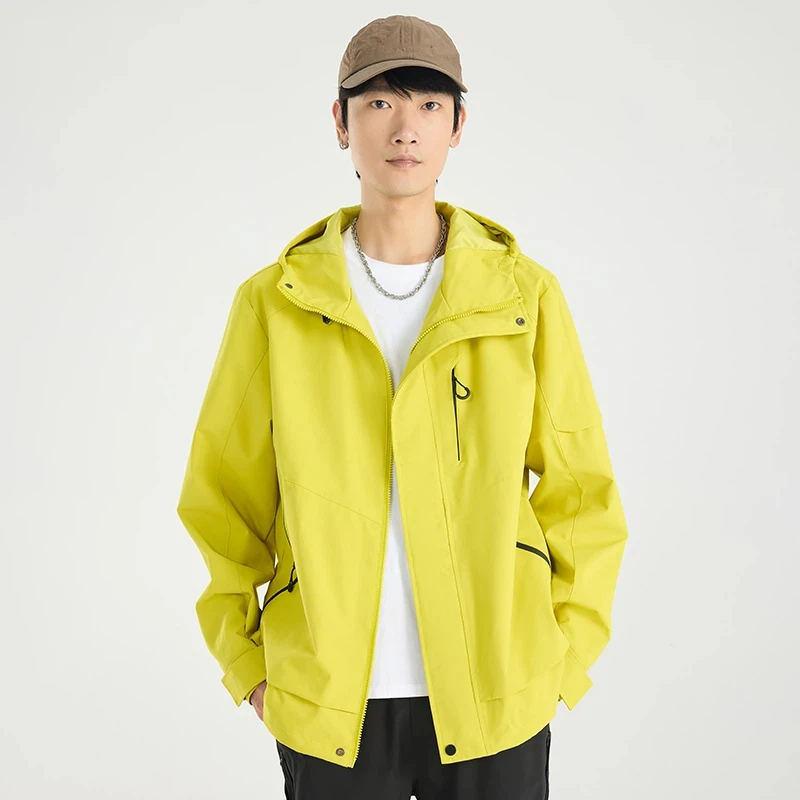 Men's Hooded Jackets Sports Raincoat Outdoor Casual Camping Hiking Coat Travel Waterproof Women Windbreaker Black Yellow Red
