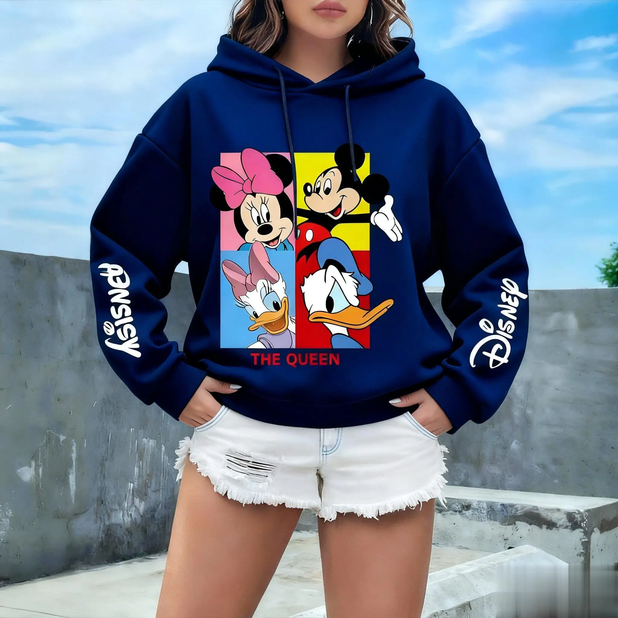 المتضخم خمر هوديي النساء الرجال ميكي ميني ديزني طباعة بلوزة كاجوال البلوز الشارع الشهير الخريف جديد بأكمام طويلة