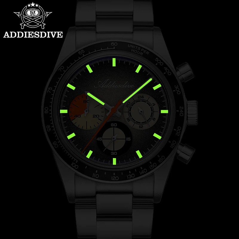 ADDIESDIVE 37mm Men's Watch Luxury Vintage Watch 0S20 Bubble Glass 316L Stainless Steel 100m Water-Resistant Quartz Chronograph