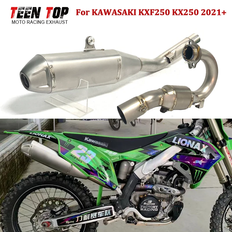 

For Kawasaki KXF250 KX250 Motorcycle Exhaust System 2021+ 45mm Exhaust Pipe KXF / KX 250 Titanium Exhaust Header 304SUS Muffler