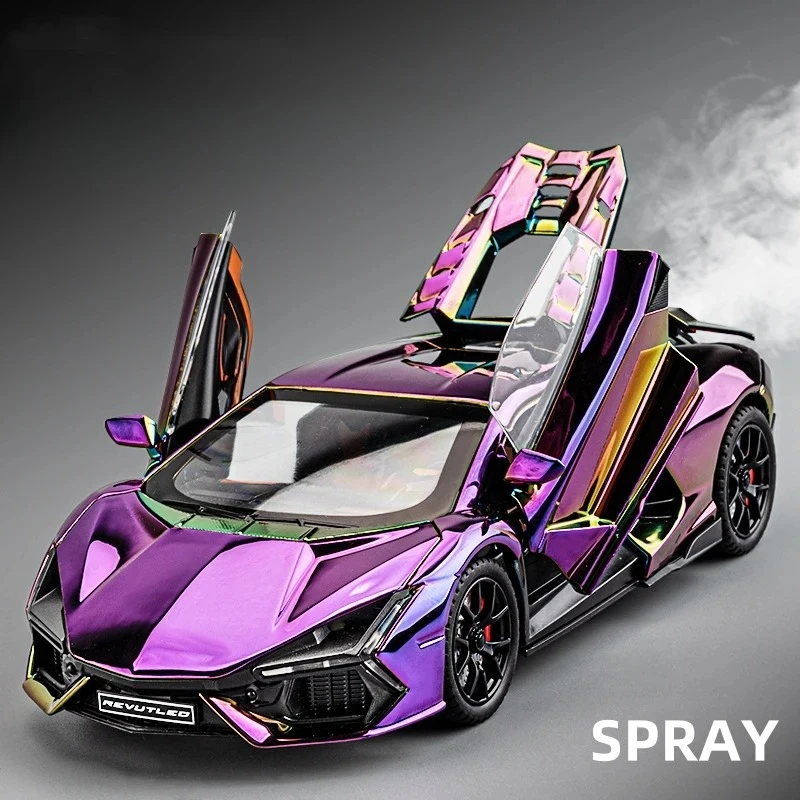 

1:24 Revuelto With Spray Diecast Alloy Model Toys Car Doors Opened with Sound Light Miniature Vehice Adult Boy Gift