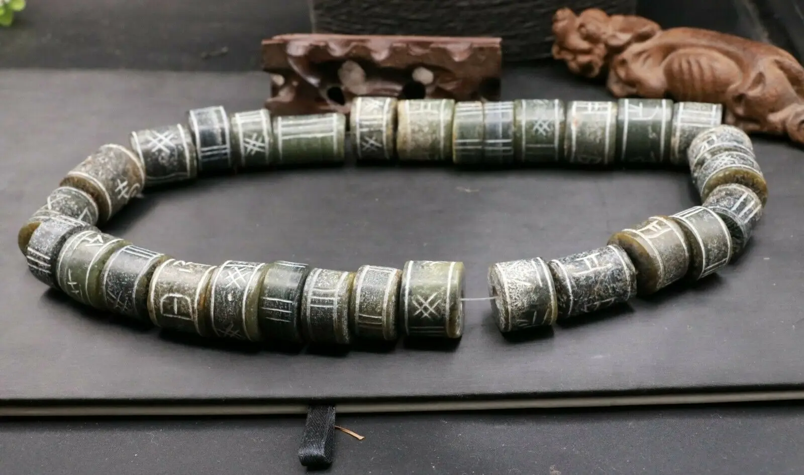 A Strand Set 30 Hongshan Culture Jade Abstract Words Wealth Bead Totem Carving Timestown 20201128A