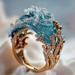 New Ocean's Oath Jewelry Set Adjustable Ocean Wave Necklace Rings Earrings Summer Marine Theme Jewelry Packs For Women Girls