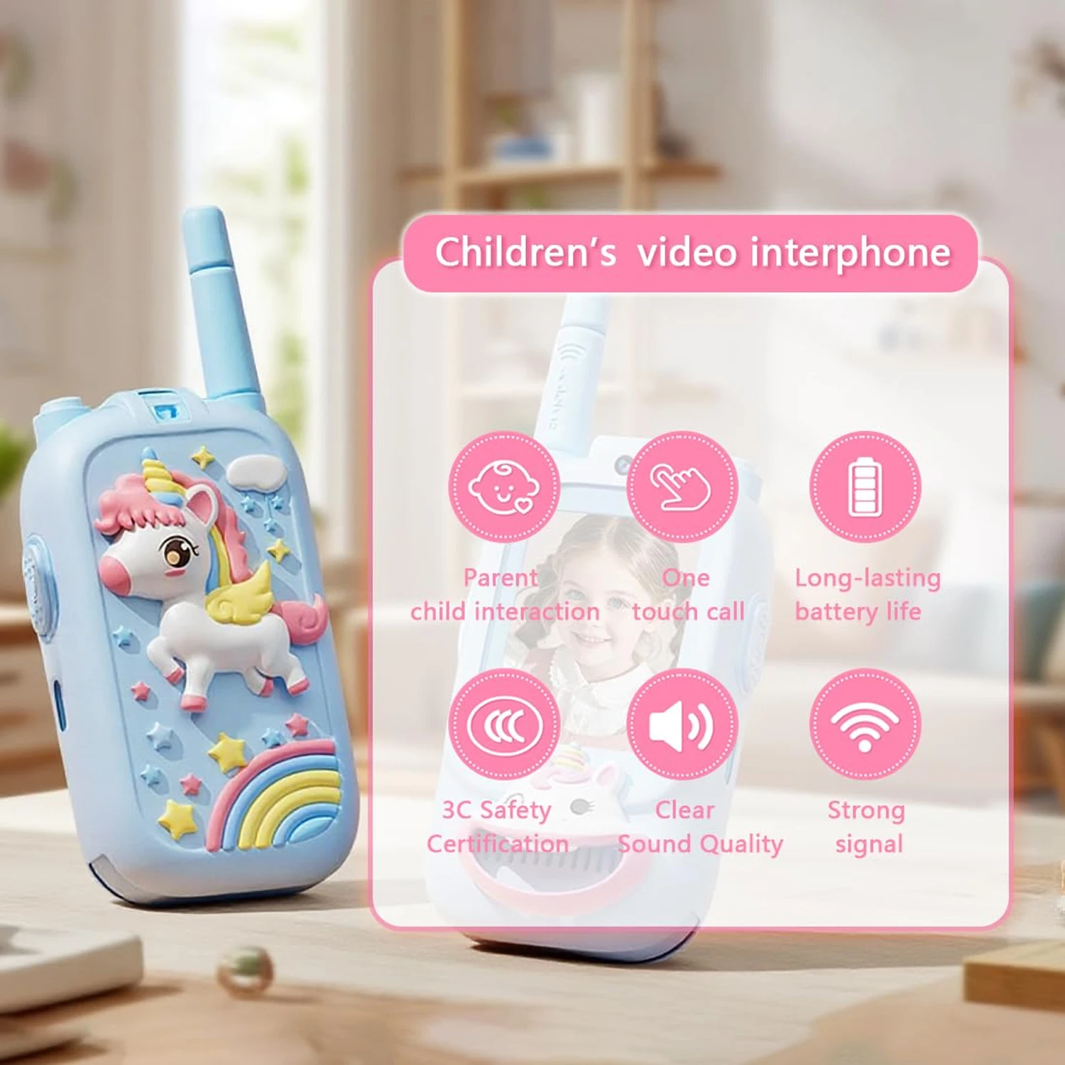 

Детская видеотелефонная рация с HD-экраном 2 дюйма, видеочат, USB-C, перезаряжаемая, HD-вызов одной кнопкой, интерком, подарок для мальчиков и девочек