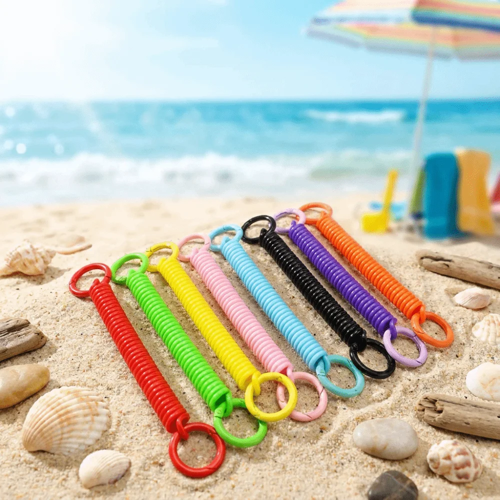 Colorful Retractable Keychain Plastic Spring Rope Spiral Phone Lanyard Double Key Rings Lightweight Anti-Lost Card Holder Strap